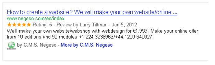 Rich Snippets van de Negeso website in de zoekresultaten